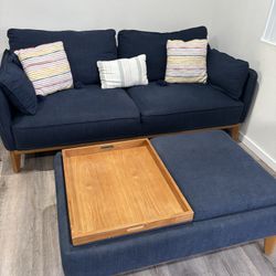 Love Seat Blue Fabric