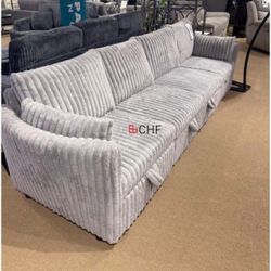 Corduroy Gray U Shape Single Sofa With Pull Out Bed 