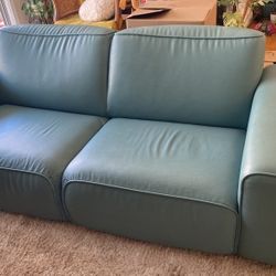 Mid Century Blue Leather Couch