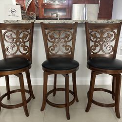 Pier 1 Solid Wood Hand Crafted Wooden Leather Stools