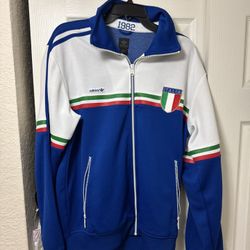 ITALY RETRO FOOTBAL SOCCER TRACK JACKET ADIDAS P04027 sz L MEN BLUE