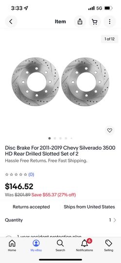 Disc Brake For 2011-2019 Chevy Silverado 3500 HD Rear Drilled Slotted Set of 2