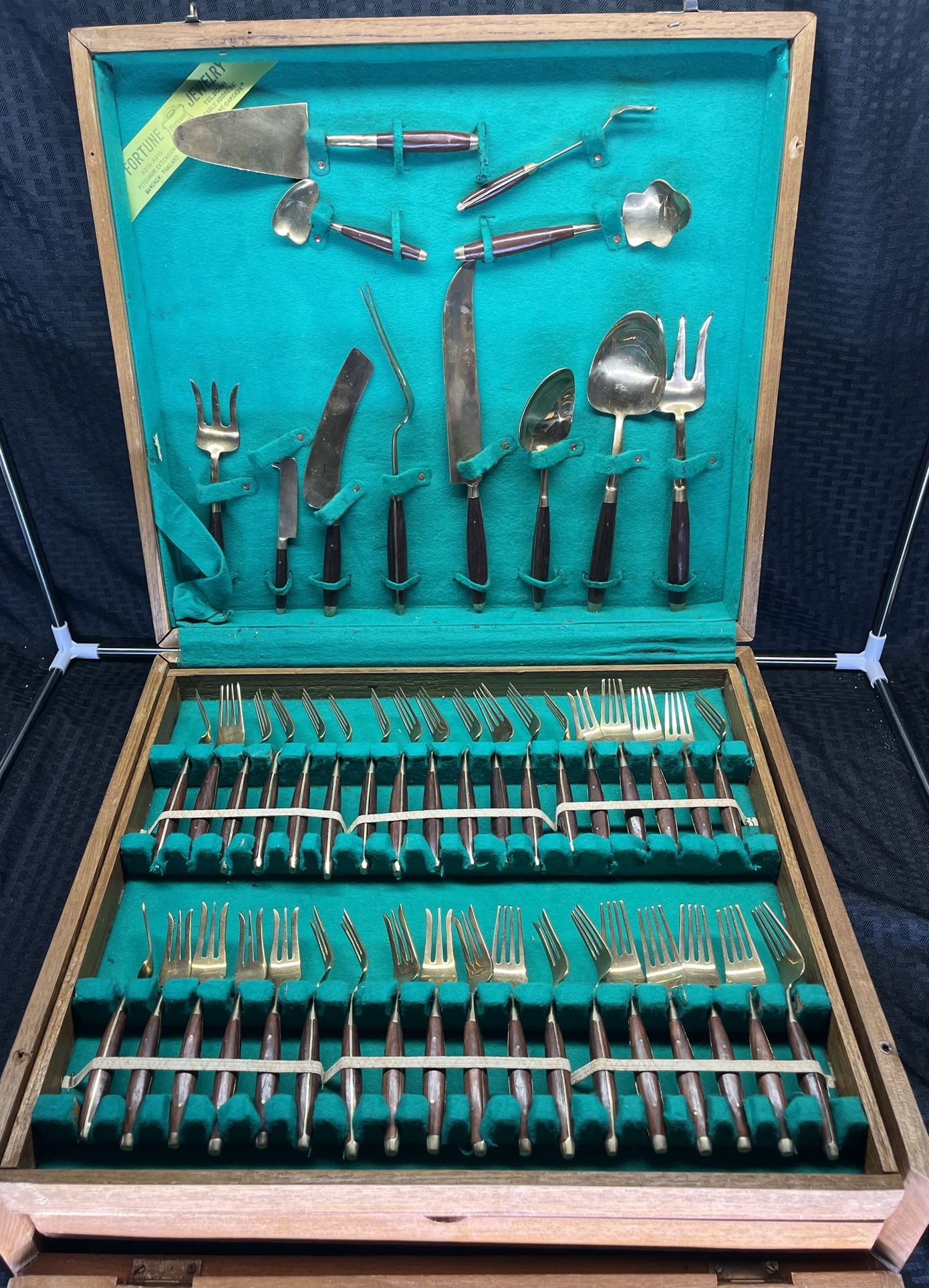 Complete Thailand 144 Piece Fortune Jewelry Brass Flatware Set with Wood Handles