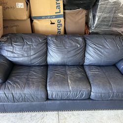 Blue leather sleeper sofa
