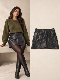 Real Sheep Leather Asymmetrical Mini Skirt Barneys Originals US 6 UK 10