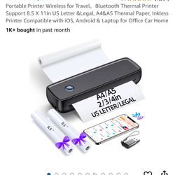 Portable Printer Wireless for Travel，Bluetooth Thermal Printer Support 8.5 X 11in US Letter &Legal, A4&A5 Thermal Paper, Inkless Printer Compatible wi