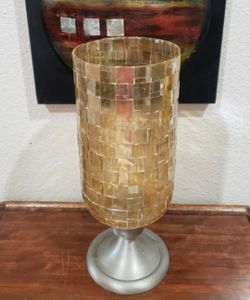 Beautiful Gold Mosaic Tile Hurricane Pedestal Candle Holder! (16×6) Gorgeous Decorative Accent!