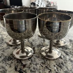 Bundle Vintage Set of Chrome Wine Glasses, Set of 6, Art Deco Style Wine Goblets