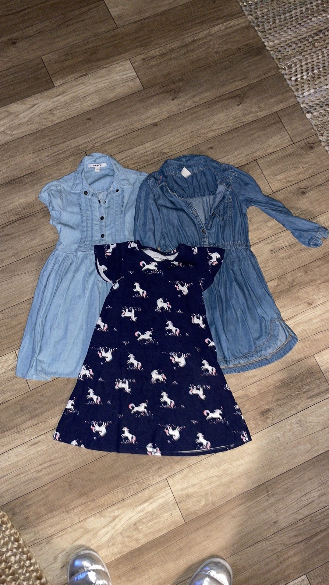 Girls DKNY Carters Jumping Bean Jean Denim Navy Blue Unicorn Dress Dresses Size 7