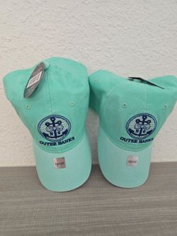 New Outer Banks NC Embroidered Anchor Baseball Cap - Mint Green.  Set  Of Two.