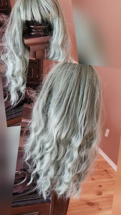 Seafoam Jade Long Wavy Hair Wig, Approximately 26" Length, With Bangs