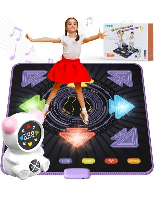 FWFX Dance Mat Toys for Boys & Girls, Rechargeable Dance Mat with Bluetooth, Light up Electronic Dance Mats, Kids Exercise Dancing Games