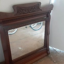 Antique Beautifully Carved  Dreeser Tablel Mirror With Bevelled Glass 