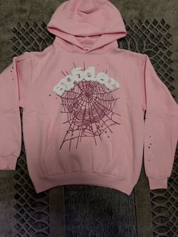 Sp5der Pink Hoodie with Web Graphic