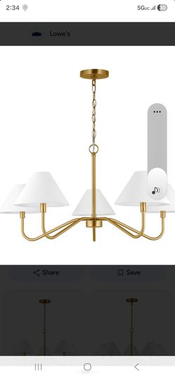 5-Light Gold Chandelier with White Shades