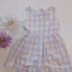 Gap Kids Girls XS 4-5 Lavender White Check Linen Lined Girls Dress Easter