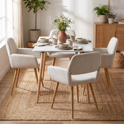 Homy Casa ROOKIE S+MAYFAIR 5-Piece Dining Set 43.3" White Dining Table with 4 Mayfair Beige Chairs Open Box