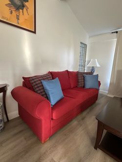 Red Fabric Sofa with Roll Arms