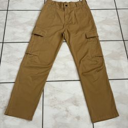 Men’s Straight-Fit Cargo Trousers 6 Pocket Workwear Full Pants Khaki 