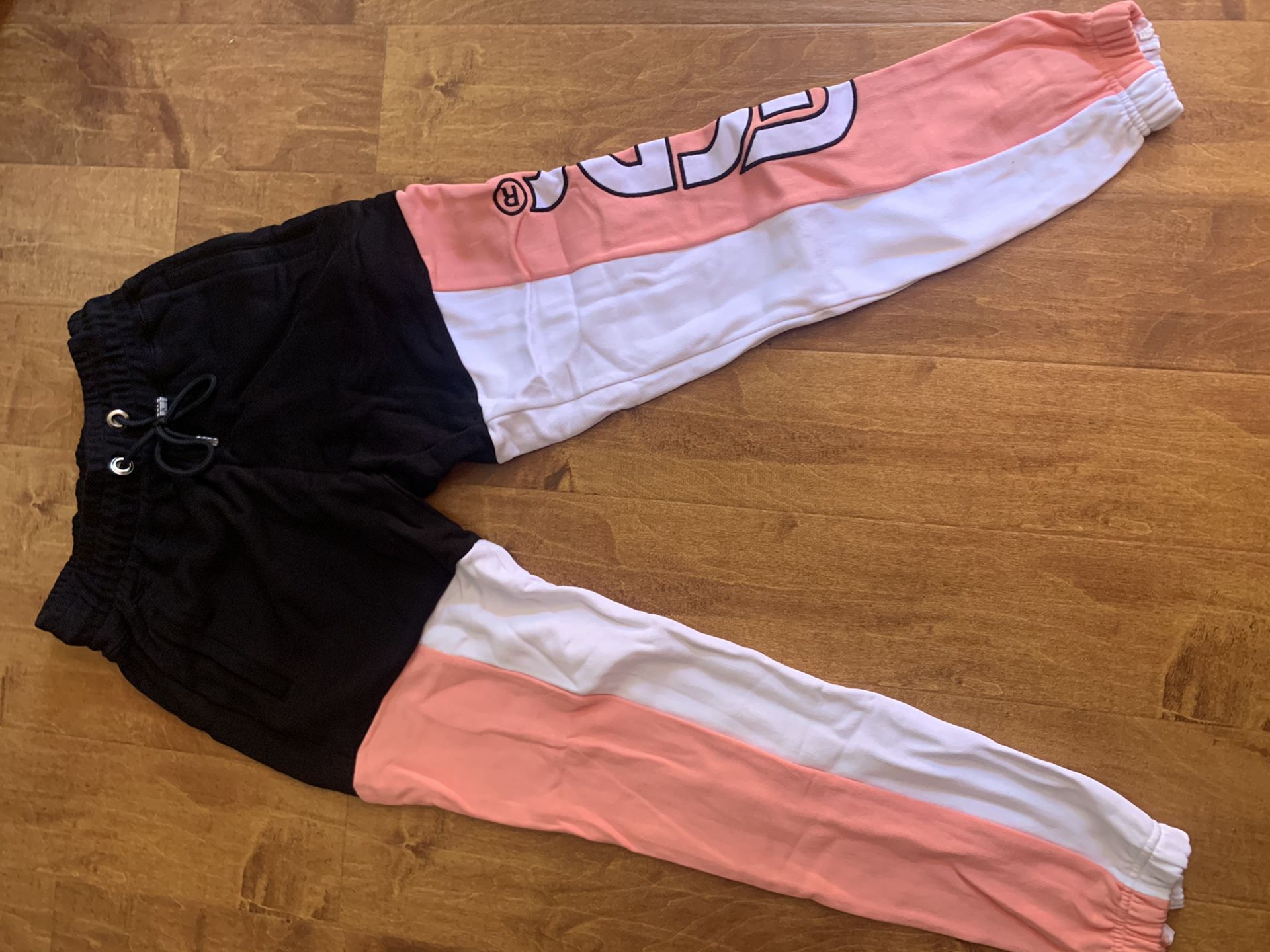 GCDS BLACK BABY PINK AND WHITE JOGGERS SIZE L