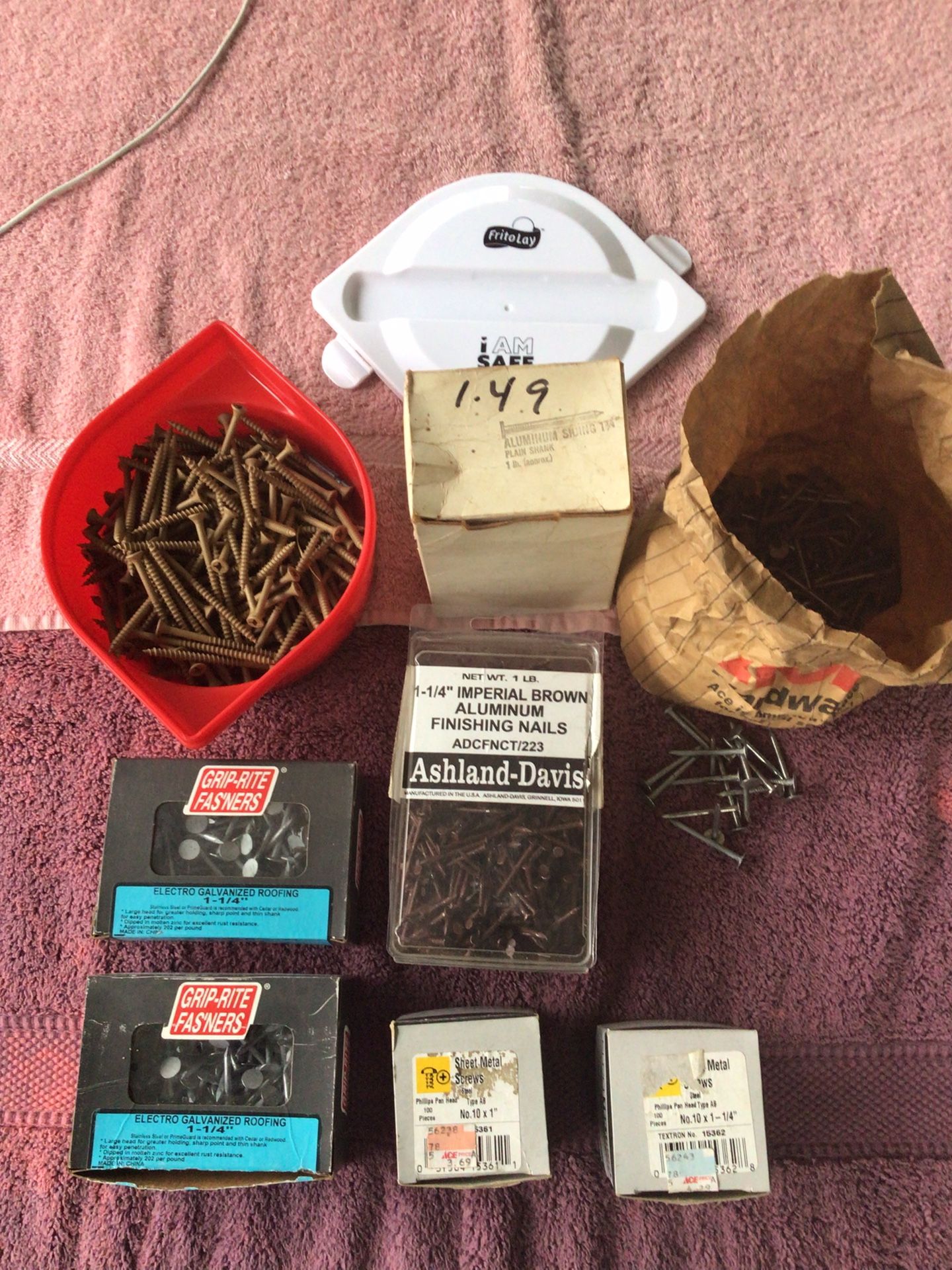 Lot of Boxed Deck Screws Roofing Nails Aluminum Brown Finishing Sheet Metal Grip-Rite Fas’ners 100’s