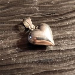 1980's Silver Puffed Heart Necklace Pendant - 925 Sterling Puffy Heart Charm Pendent Vintage Jewelry