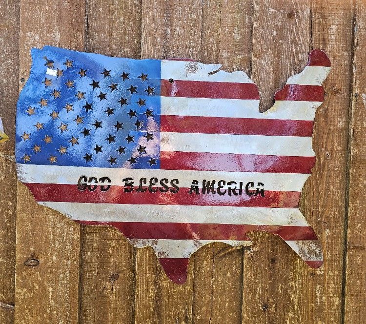God Bless America Metal Wall Sing Decoration. Pottery, Planters, Plants, Talavera, Clay Pots.
