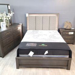 $10 Down Financing!! NEW GREY QUEEN BED FRAME AND DRESSER 