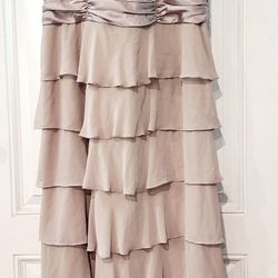 Long Flowing Tiered Dress Beige Tan Sequins Prom Wedding Women's Size 18