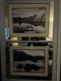 Set of 2 Mirrored Framed Landscape Art Prints