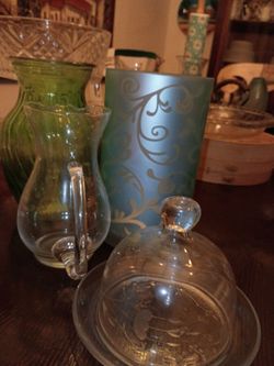 Glass Butter Dish with Etched Design