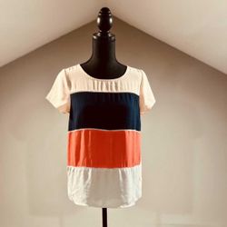 Small Pink Navy Blue Coral and Gray Top