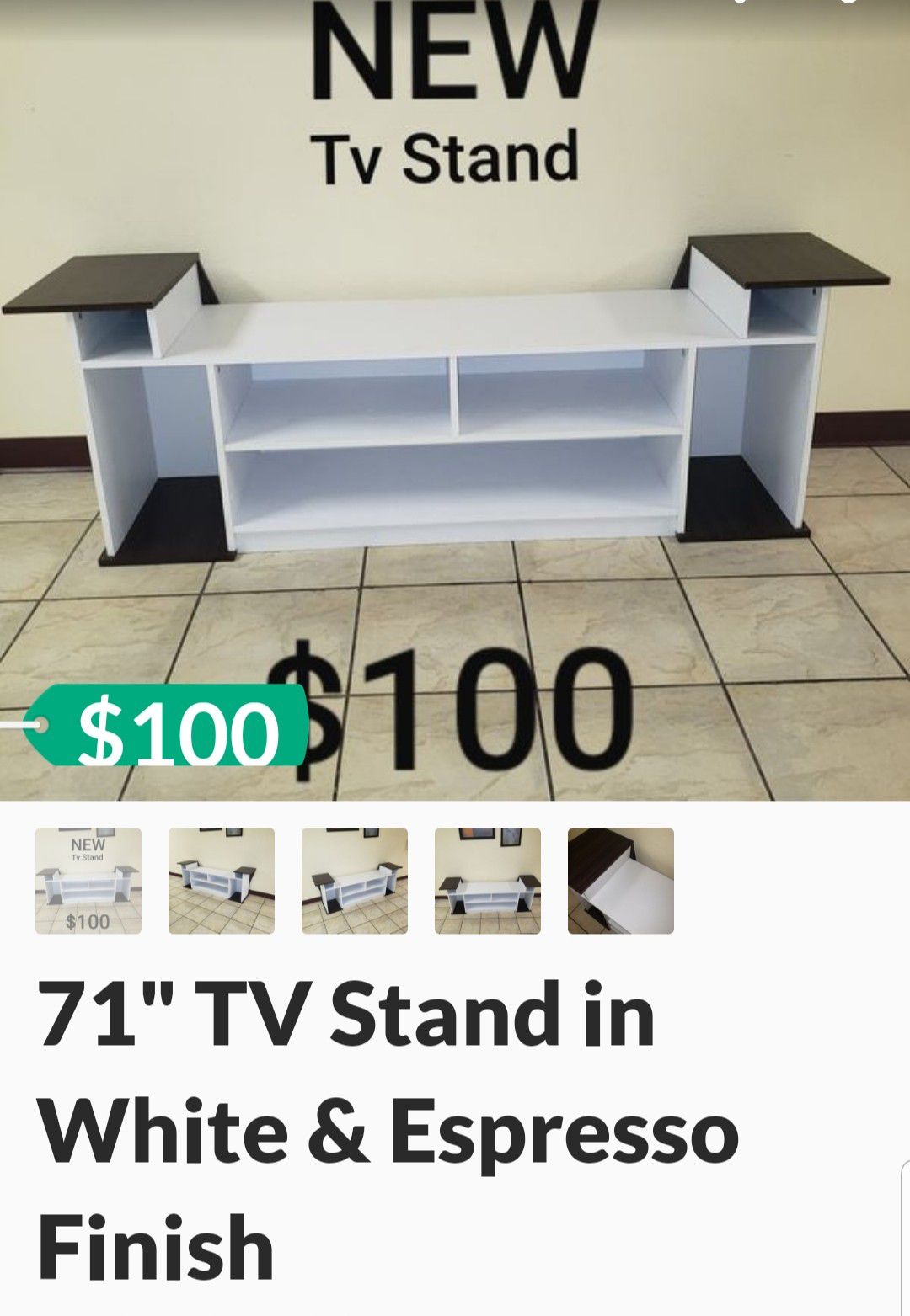 71' TV stand white and espresso
