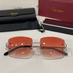 Cartier Glasses (Diamond cut) Red Lense, Silver Frame