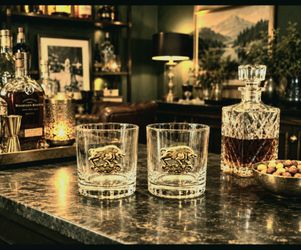 Vintage zodiac-themed highball tumblers, in the style of Culver, Taurus Bull