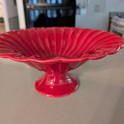 Vintage Pretty Red Deartis Made In Portugal Pedestal Bowl