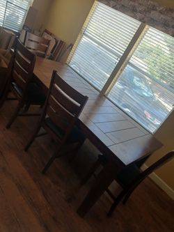 Wood table with bench