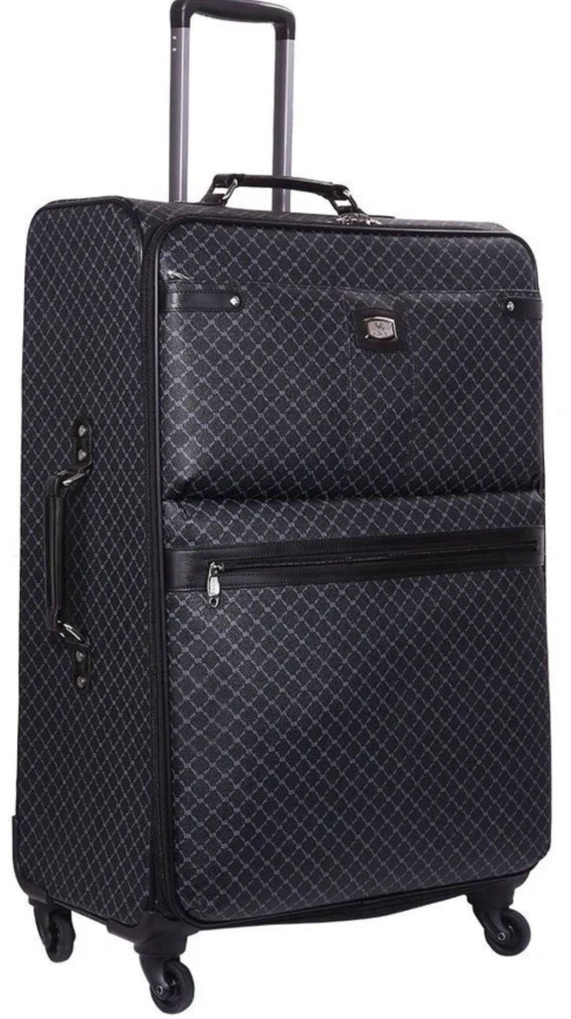 Rioni Signature Black Designer Spinner Luggage MANHATTAN with Silver Hardware