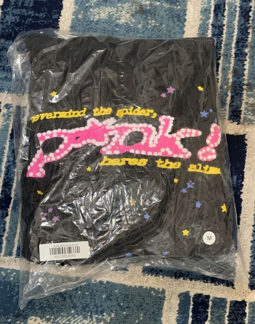 Sp5der Pink Hoodie Black