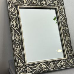 13x11” Metal Ornate Wall Hanging Mirror Wall Art Signed 