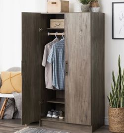 Two-Door Wardrobe Armoire with Hanging Rod