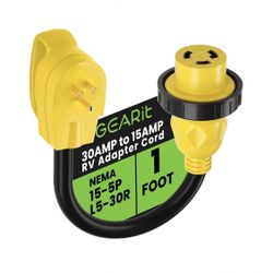 GEARit 15 AMP Male (NEMA 5-15P) to 30 AMP (NEMA L5-30R) Female Lock Connector RV Dogbone Generator Adapter Cord, 1 Foot