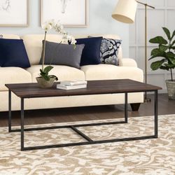 Kersh 54" Rustic Industrial Wooden Metal Frame Rectangular Coffee Table