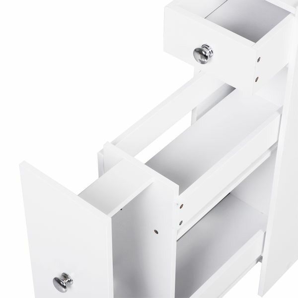 Bathroom Storage Cabinet Wooden Toilet Floor Organizer with Drawers- White