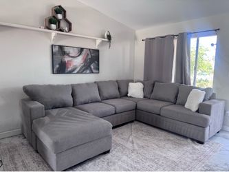 Living space gray sectional sofa couch sala