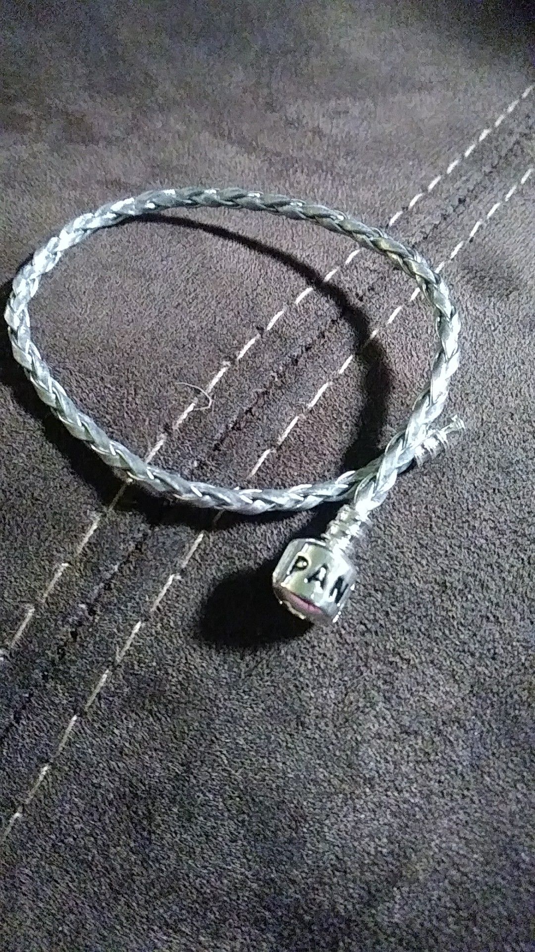 Silver leather pandora style bracelet
