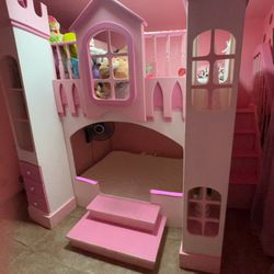Castle Loft Bed with Slide & Drawer Stairs - Solid Real  Wood Playhouse Bunk Bed