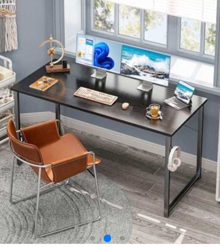 55 Inch Computer Desk, Modern Simple Style Desk for Home Office, Study Student Writing Desk, Black