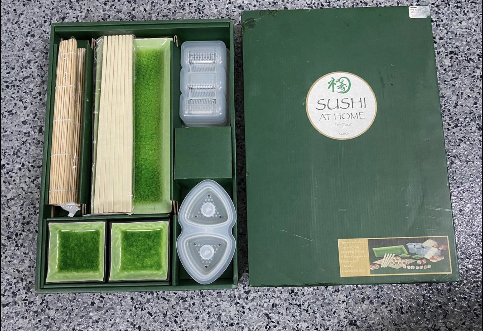 Sushi making kit with glass trays Green Ceramic With Chopsticks 