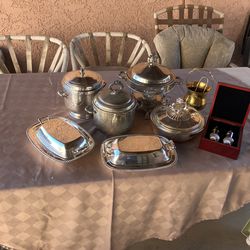 Beautiful Sterling Silver Plated Pieces.  Casserole Sets, New Salt And Pepper Shakers, Warming Dish, Candle Holder And More.  Sold Individually If You